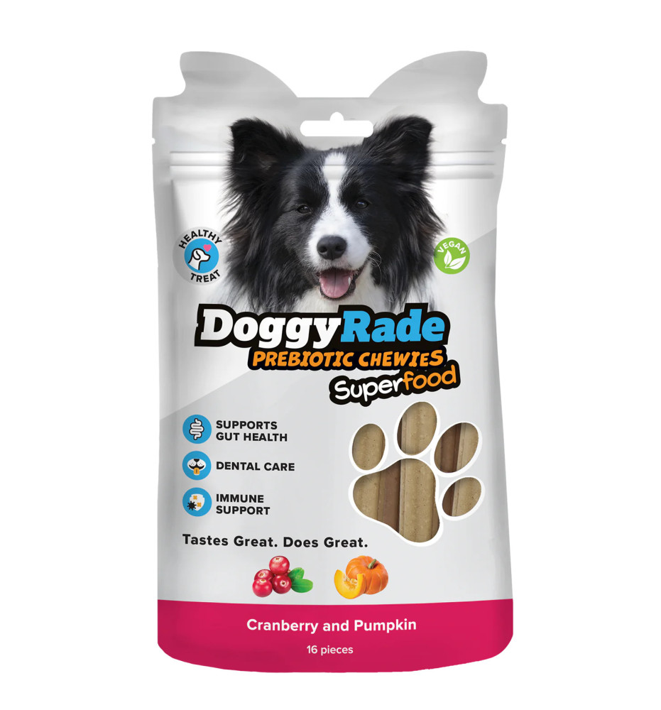 DoggyRade SuperFood prebiotiniai kramtalai šunims su spanguolėmis ir moliūgu